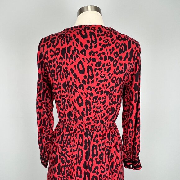 Zara Womens Red Leopard Print Midi Dress Tie Neck Long Sleeves size Medium - Picture 10 of 16
